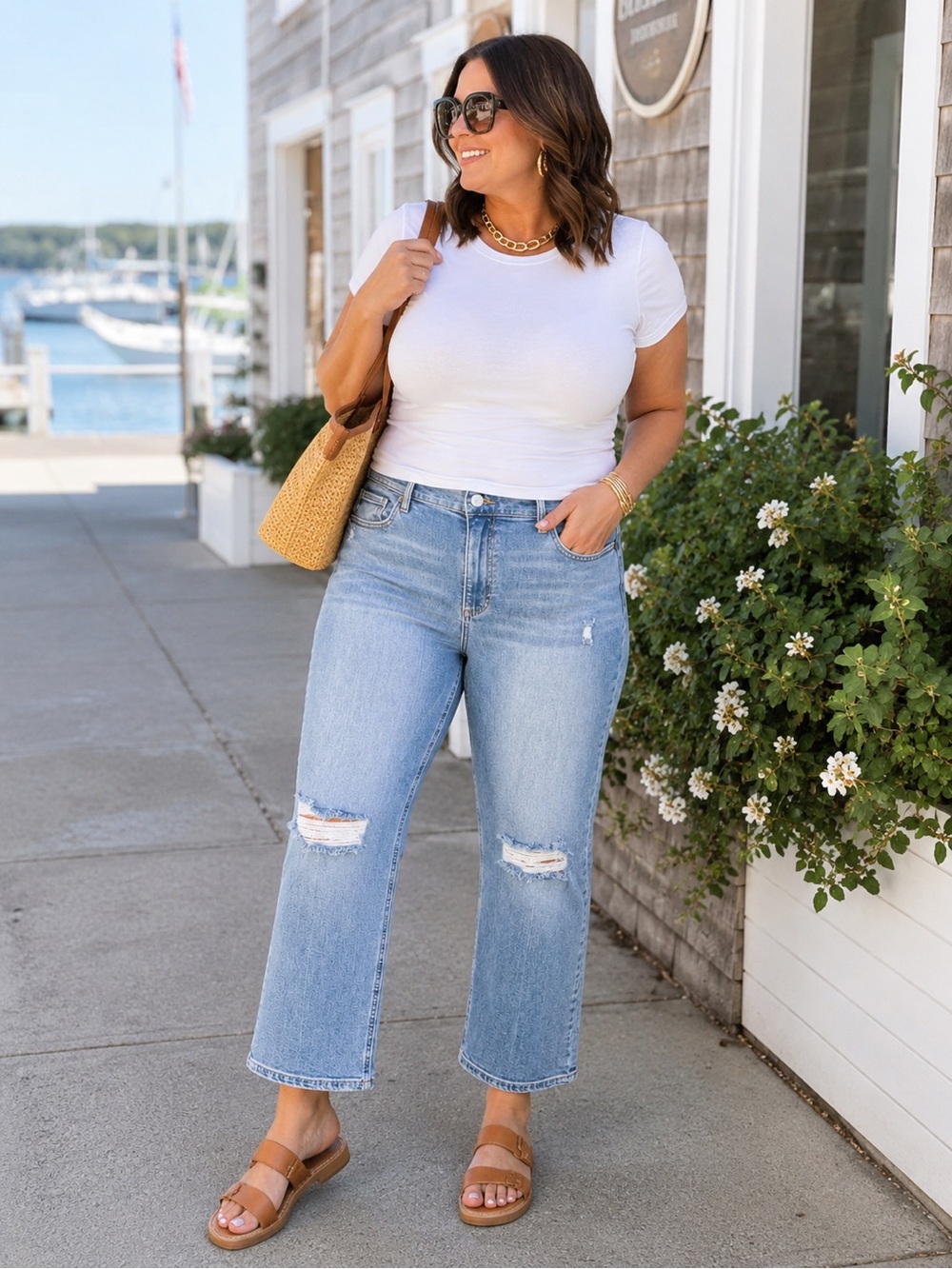 Sneak Peek Distressed Cropped Straight Jeans - NWT  Size 32
